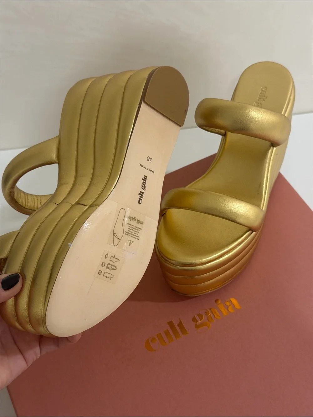 cult gaia Metallic Gold Wave Platform Sandals